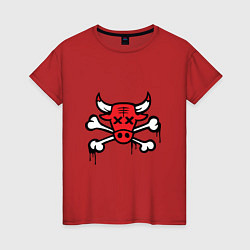 Футболка хлопковая женская Chicago Bulls (череп), цвет: красный