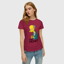 Футболка хлопковая женская Mr. Burns: I get money, цвет: маджента — фото 2