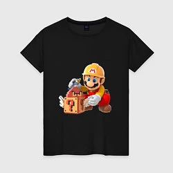 Футболка хлопковая женская Super Mario: Builder, цвет: черный
