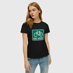 Футболка хлопковая женская Дорога для велосипедистов, цвет: черный — фото 2