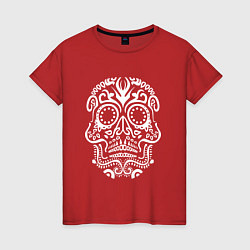 Футболка хлопковая женская Мексиканский череп, цвет: красный