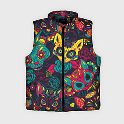 Женский жилет Мексиканский день мёртвых у кошек, цвет: 3D-черный