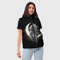 Женский жилет Кот на луне, цвет: 3D-черный — фото 2