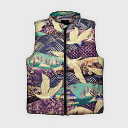 Женский жилет Японская вышивка с журавлями, цвет: 3D-светло-серый