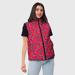 Женский жилет Бабочки на красном фоне, цвет: 3D-черный — фото 2