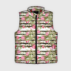 Женский жилет Акварельные розы на полосатом, цвет: 3D-красный