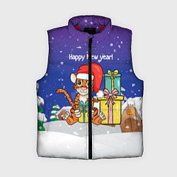 Женский жилет Новый год 2022 - Тигр с подарками, цвет: 3D-красный