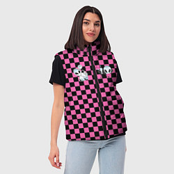 Женский жилет Инопланетянин в черно розовую клетку, цвет: 3D-черный — фото 2