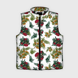 Женский жилет Зимний паттерн ветки рябины, цвет: 3D-черный
