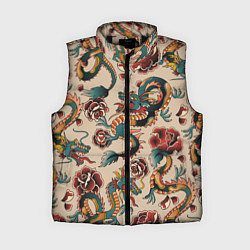 Женский жилет Мифические японские драконы, цвет: 3D-черный