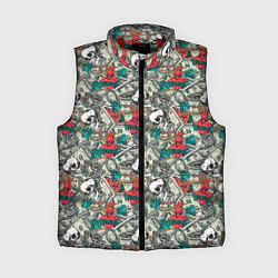 Женский жилет Доллары, Черепа, Золото, Бриллианты, Оружие, цвет: 3D-красный