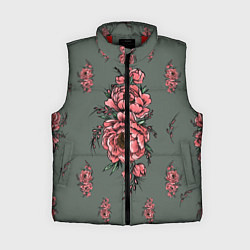Женский жилет Нежные пионы на сером фоне, цвет: 3D-красный