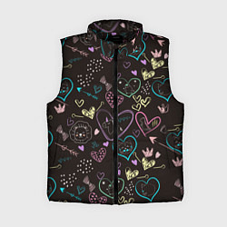 Женский жилет Паттерн милые животные и сердечки, цвет: 3D-черный