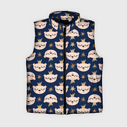 Женский жилет Белые медвежата в коронах со звездами, паттерн, цвет: 3D-черный