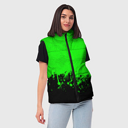Женский жилет САЛАТОВЫЕ НЕОНОВЫЕ БРЫЗГИ КРАСКИ, цвет: 3D-черный — фото 2