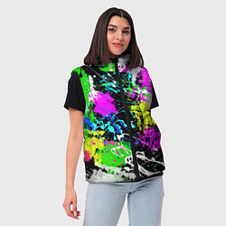 Женский жилет Разноцветные пятна краски на черном фоне, цвет: 3D-красный — фото 2