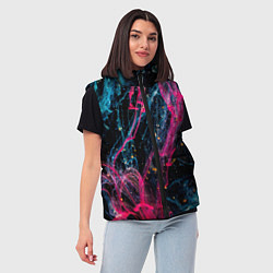 Женский жилет Неоновые краски во тьме - Розовый и голубой, цвет: 3D-красный — фото 2