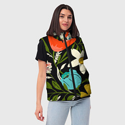 Женский жилет Яркие цветы на фоне тёмной летней ночи, цвет: 3D-красный — фото 2