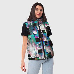 Женский жилет Glitch Abstract squares Глитч Абстрактные квадраты, цвет: 3D-черный — фото 2