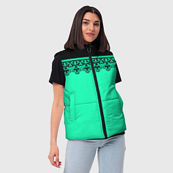Женский жилет Черные кружева на ярком неоновом зеленом фоне lace, цвет: 3D-светло-серый — фото 2
