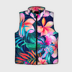 Женский жилет Яркие тропические цветы Лето, цвет: 3D-черный