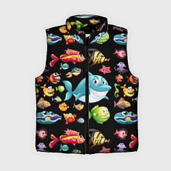 Женский жилет Прикольная акула и другие жители океана, цвет: 3D-черный