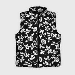 Женский жилет Белые цветы на чёрном фоне Белые цветы на чёрном ф