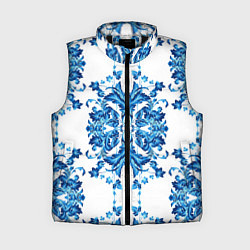 Женский жилет Гжель синие цветы, цвет: 3D-черный