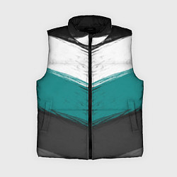 Женский жилет Абстрактный полосатый серо-бирюзовый узор, цвет: 3D-черный