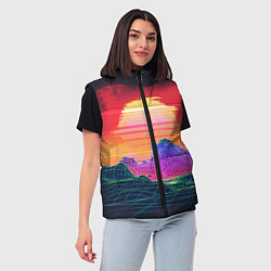 Женский жилет Синтвейв неоновые горы на закате, цвет: 3D-светло-серый — фото 2