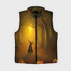 Женский жилет Ведьма в черном платье в заколдованном лесу с тыкв, цвет: 3D-красный