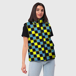 Женский жилет Желто-синий клетчатый яркий неоновый узор, цвет: 3D-красный — фото 2