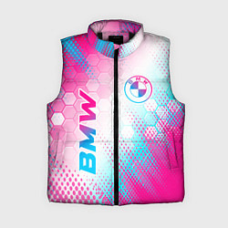 Женский жилет BMW neon gradient style: надпись, символ, цвет: 3D-черный