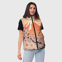 Женский жилет Ветка цветущей сакуры и вулкан, цвет: 3D-черный — фото 2