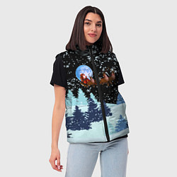 Женский жилет Санта на оленях в ночном небе, цвет: 3D-черный — фото 2