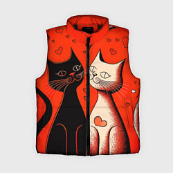 Женский жилет Влюблённые кошки на красном фоне, цвет: 3D-черный