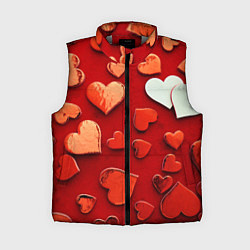 Женский жилет Красные сердца на красном фоне