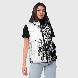 Женский жилет Черно-белая птица среди узорчатых цветов, цвет: 3D-светло-серый — фото 2