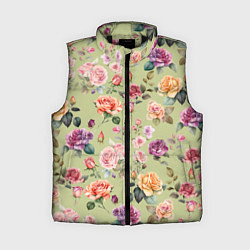 Женский жилет Акварельные цветы - паттерн зеленый, цвет: 3D-черный