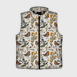 Женский жилет Птицы малиновки и зверобой, цвет: 3D-черный