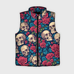 Женский жилет Черепа и красные розы
