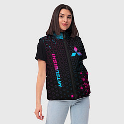 Женский жилет Mitsubishi - neon gradient: надпись, символ, цвет: 3D-черный — фото 2