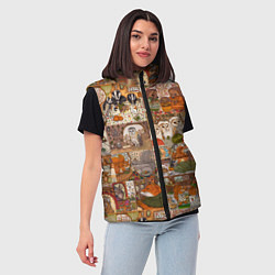 Женский жилет Коллаж из сказочных зверей - совы, белки, ёжики, цвет: 3D-светло-серый — фото 2