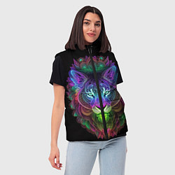 Женский жилет Разноцветный неоновый лев, цвет: 3D-черный — фото 2