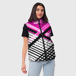 Женский жилет Черно-белые косые переплетенные полосы на малиново, цвет: 3D-красный — фото 2