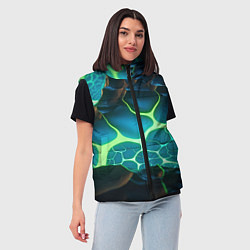 Женский жилет Разлом синих и зеленых неоновых плит, цвет: 3D-черный — фото 2