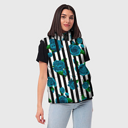 Женский жилет Полосы и бирюзовые розы, цвет: 3D-светло-серый — фото 2