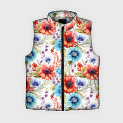 Женский жилет Синие и красные маки на белом - паттерн, цвет: 3D-светло-серый