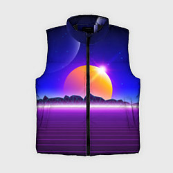 Женский жилет Mountains - sun - space - vaporwave, цвет: 3D-черный