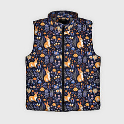 Женский жилет Оранжевые зайчики в траве на синем фоне, цвет: 3D-светло-серый